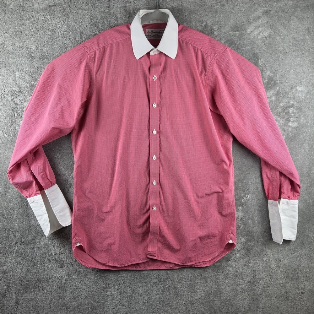 Turnbull & Asser Shirt 16-41 Mens Red Button Up Striped French Cuffs Woven